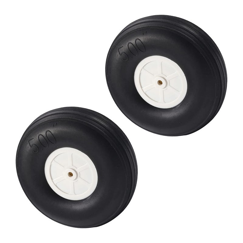 Fielect 5 inch RC Model Airplane Super Light Sponge Tire Tail Wheel Tire and Wheel Sets for RC Car Airplane PU Sponge Tire with Plastic Hub 2 Pcs - Image 1